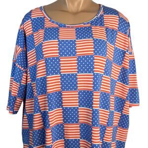 LuLaRoe Irma Top‎ Patriotic Stars & Stripes Pattern Size Large Red White Blue
